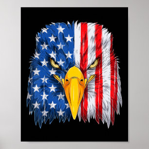 Affiche Drapeau américain tête d'aigle patriotique 4 juill