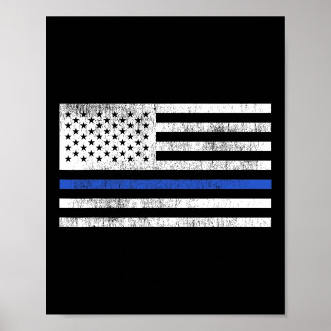 Affiche Drapeau américain Thin Blue Line Défendre la polic (Devant)
