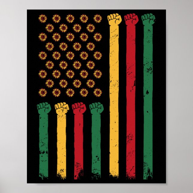 Affiche Drapeau américain Tournesol Junetten Blm noir Hist (Devant)