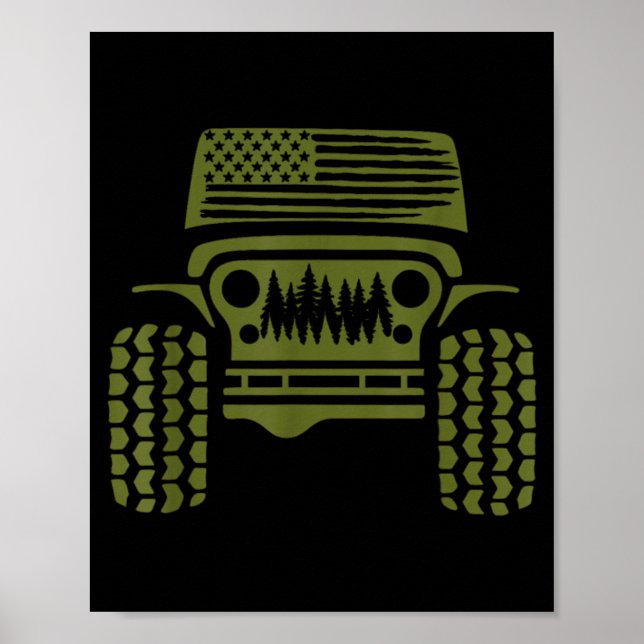 Affiche Drapeau américain tout-terrain forêt 4x4 aventure  (Devant)