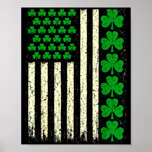 Affiche Drapeau américain trèfles irlandais St-Patrick hom (Devant)