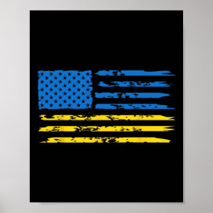 Affiche Drapeau américain ukrainien Amérique États-Unis Uk