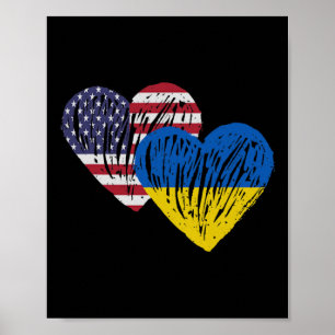 Affiche Drapeau américain ukrainien Amour Cœur