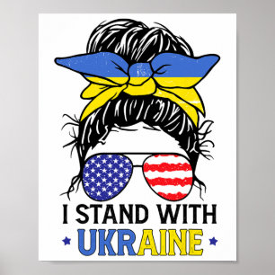 Affiche Drapeau américain ukrainien Je suis avec l'Ukraine