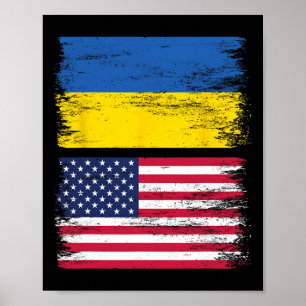 Affiche Drapeau américain ukrainien Ukraine États-Unis Amé