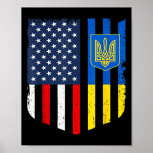 Affiche Drapeau Américain Ukrainien Ukraine États-Unis Amé