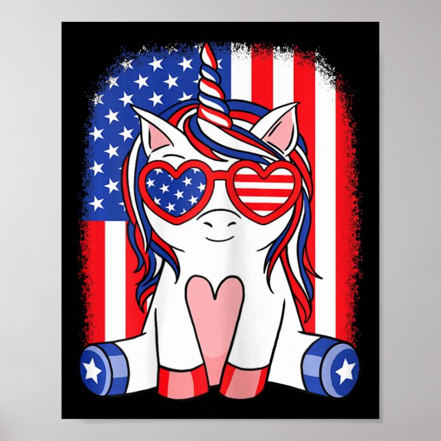 Affiche Drapeau Américain Unicorne Drapeau Patriotique Fem (Devant)