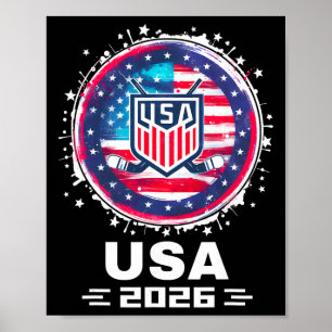 Affiche Drapeau américain Usa 2026 Hockey Femmes Hommes En