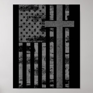 Affiche Drapeau américain Usa Croix de foi chrétienne Patr