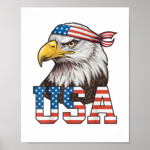 Affiche Drapeau américain USA Hommes Femmes Enfants Aigle 