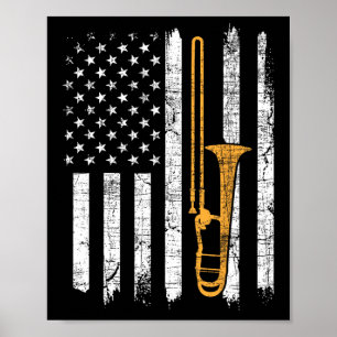 Affiche Drapeau américain Usa Trombone - Tromboniste Amour