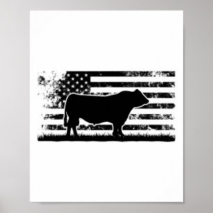 Affiche Drapeau américain Usa - Vache américaine Angus noi