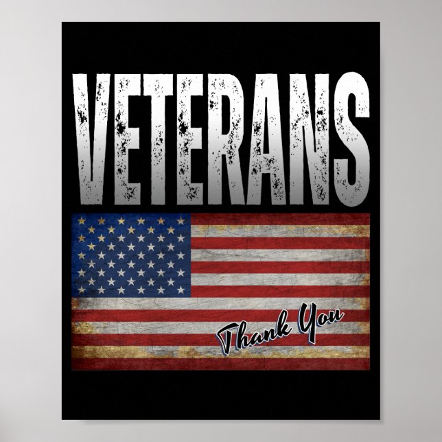 Affiche Drapeau américain VÉTÉRANS MERCI 4 JUILLET (Devant)