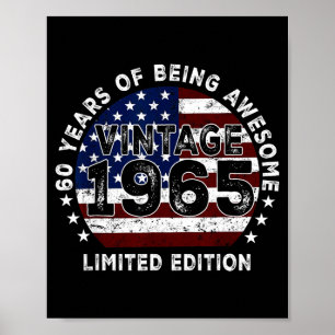 Affiche Drapeau Américain Vintage 1965 60e Anniversaire 60