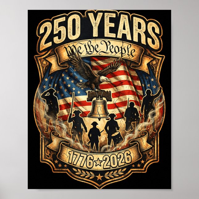 Affiche Drapeau américain vintage 250e anniversaire 1776-2 (Devant)