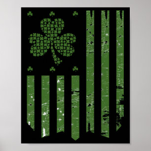 Affiche Drapeau américain vintage avec motif shamrock St P