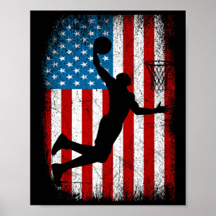 Affiche Drapeau américain Vintage Basketball 4e de