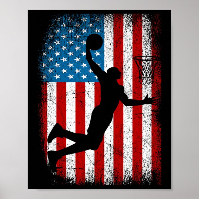 Affiche Drapeau américain Vintage Basketball 4e de (Devant)