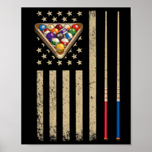 Affiche Drapeau Américain Vintage Billard Joueur de Billar