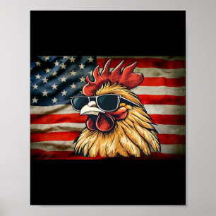 Affiche Drapeau américain vintage coq drôle de poulet d'él