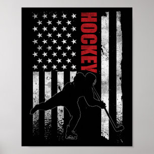 Affiche Drapeau américain vintage de hockey sur glace Joue