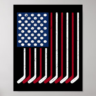 Affiche Drapeau américain vintage fait de hockey drôle 4 j