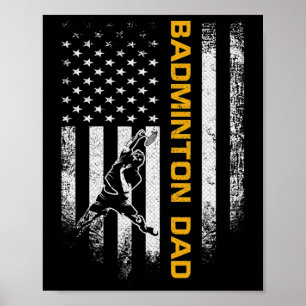 Affiche Drapeau américain vintage Fier Badminton Papa Silh