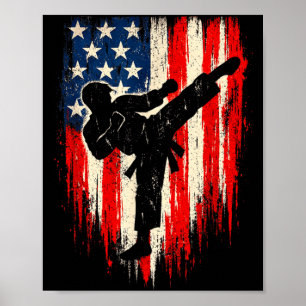 Affiche Drapeau américain vintage graphique arts martiaux 