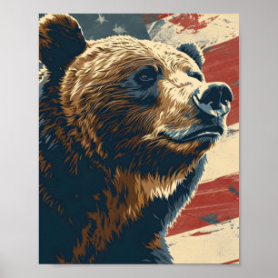 Affiche Drapeau américain vintage Grizzly