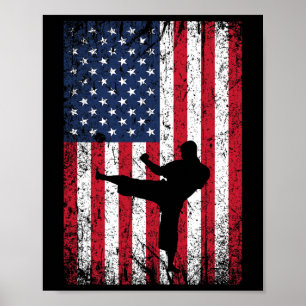 Affiche Drapeau américain vintage Karate 4 juillet Marti