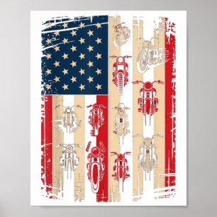 Affiche Drapeau Américain Vintage Moto Biker Usa 4 Juillet