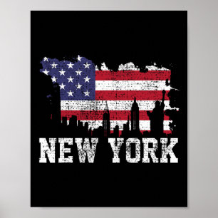 Affiche Drapeau américain vintage New York City Nyc Skylin