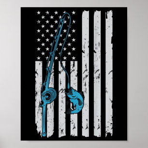 Affiche Drapeau américain vintage pêche pêcheur patriotiqu
