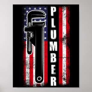 Affiche Drapeau américain Vintage Plumber Wrench