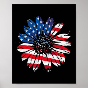 Affiche Drapeau Américain Vintage Tournesol Heureux 4ème D