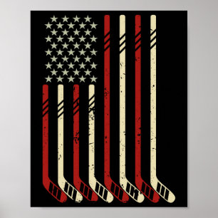 Affiche Drapeau Américain Vintage Usa Amateur De Hockey Su