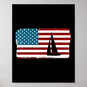 Affiche Drapeau américain Voile Cadeau de bateau mignon