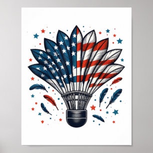 Affiche Drapeau Américain Volant de badminton Drôle 4ème D