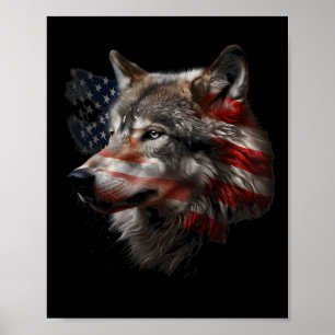 Affiche Drapeau américain Wolf Patriotique Wolf Lover Femm