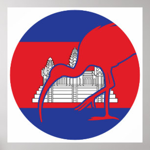 Affiche Drapeau animal national cambodgien Ibis géant