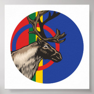 Affiche Drapeau animal national Sami Reindeer