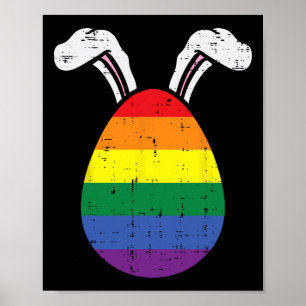 Affiche Drapeau Arc-en-ciel Œuf Lapin Oreilles Fierté Gay 