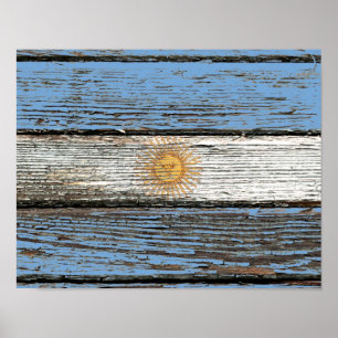 Affiche Drapeau argentin avec effet de grain de bois brut