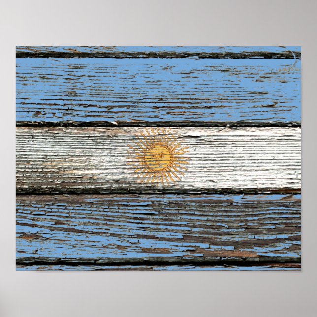 Affiche Drapeau argentin avec effet de grain de bois brut (Devant)