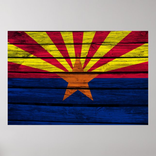 Affiche Drapeau Arizona Bois rustique (Devant)