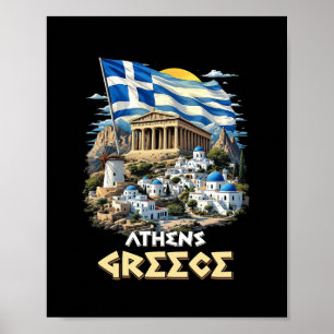 Affiche Drapeau Athènes Grèce Athènes Souvenir Voyage Vaca