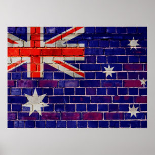 Affiche Drapeau australien sur un mur de briques