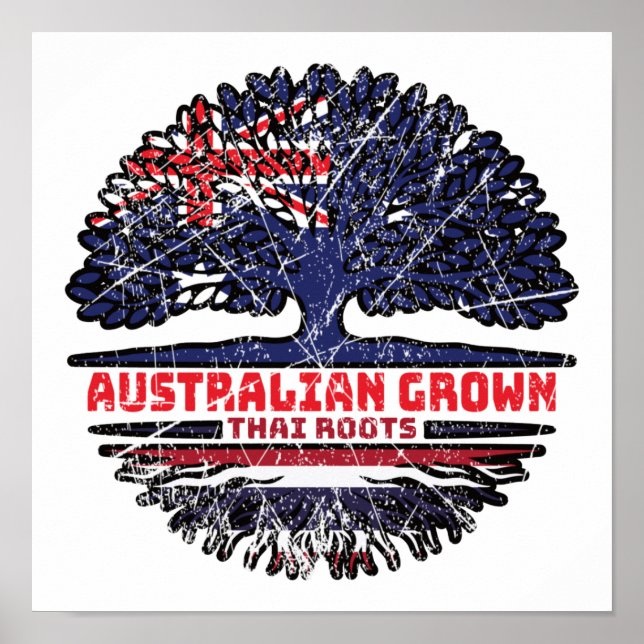 Affiche Drapeau Australien Thaïlandais Racines d'Arbre Tha (Devant)