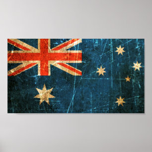 Affiche Drapeau australien Vintage rayé et usé