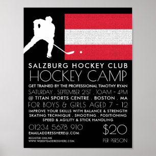 Affiche Drapeau autrichien, Joueur de hockey, Publicité de